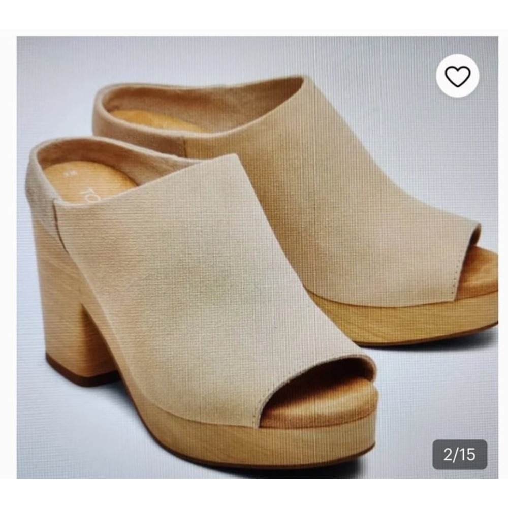 TOMS "Florence" Honey Beige" Suede Block heeled mules NWOT size 8 - Picture 1 of 5